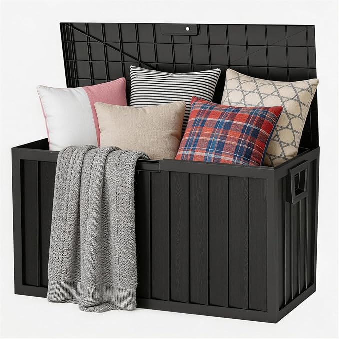 75 Gallon Outdoor Storage Box Waterproof,350LBS Lockable Patio Storage Box for Patio Cushions,Garden Tools and Tools Storage,Outside Storage Box-Black