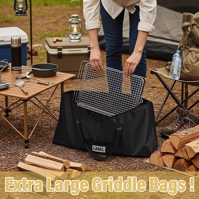 Hsei Extra Large Griddle Bag 38 x 18 x 2 Inch Extra Large Griddle Camping Storage Bag Oxford Cloth Waterproof with Reinforced Carrying Strap for BBQ Grilling Stove RV Camping Accessories, Black