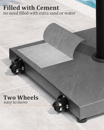 45lbs Patio Umbrella Base with Wheels - Heavy Duty Outdoor Patio Market Umbrella Stand for Deck with Rollers, Poolside, Balcony, Wind-Resistant Design, Grey