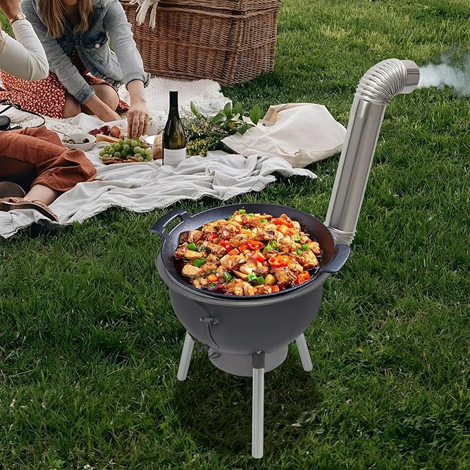 Portable Outdoor Wood Burning BBQ Stove with Grill Rack for Camping