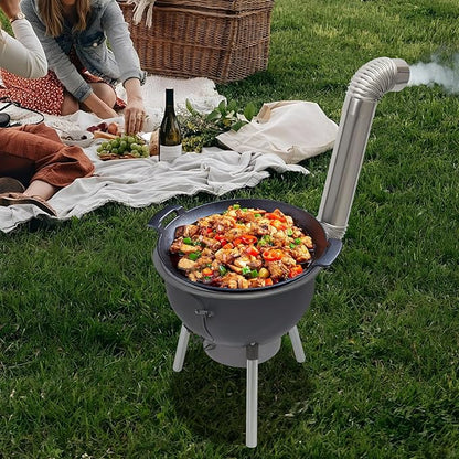 Portable Outdoor Wood Burning BBQ Stove with Grill Rack for Camping
