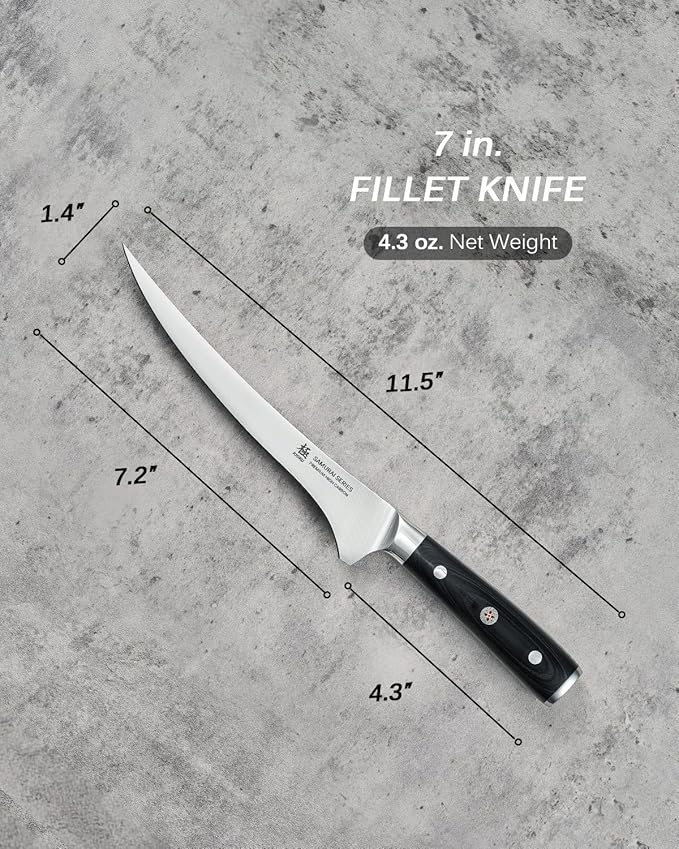KYOKU 7 in. Japanese Fillet Knife, Samurai Series Fish Boning Knife with Pakkawood Handle, German 1.4116 Stainless Steel Full Tang Fish Deboning, with Protective Sheath & Gift Box