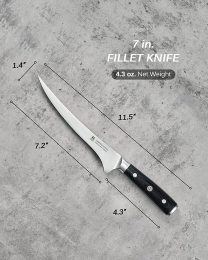 KYOKU 7 in. Japanese Fillet Knife, Samurai Series Fish Boning Knife with Pakkawood Handle, German 1.4116 Stainless Steel Full Tang Fish Deboning, with Protective Sheath & Gift Box
