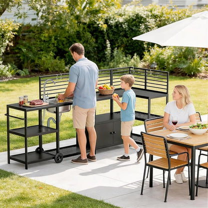 LEVELEVE Modular Outdoor Kitchen Island 5-Piece Set, Aluminum Outdoor Kitchen Cabinets Prep Station with Sink, Storage Cabinets & Shelves for Patio, Backyard & Deck