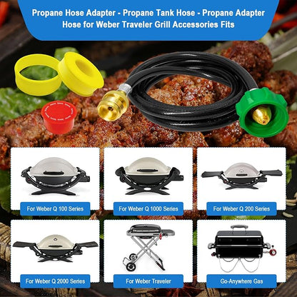 6FT Propane Hose Adapter for Weber Travelev Grill,1lb to 20lb Propane Tank Adapter for Weber Q/Gas Go-Anywhere Grills/Coleman Stove/Blackstone Griddle,Heater.