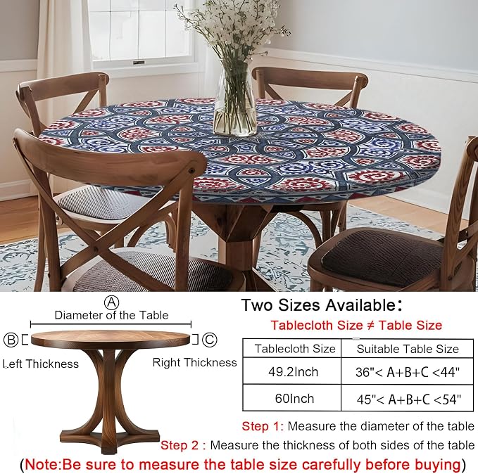 opstellen Fitted Round Tablecloth Wipeable Table Cloths Vinyl Indoor Outdoor Circle Covers for 45-54inch Table Dining Living Room Home Must Haves Gifts Summer Fall Patio Picnic Camping Garden Stuff