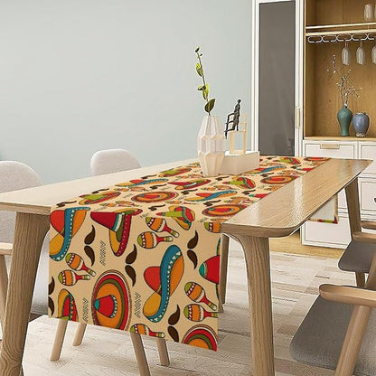 Mexican Style Table Runners,Orange Hats Exotic Music Upholstery Fabric Wedding Coffee Table Runner, Farmhouse Style Table for Kitchen Dining Table WeddingGraduationParty 13x120 Inch