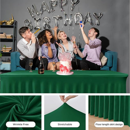 4 Pack Spandex Table Skirts 8ft,Hunter Green for Christmas Decor | Ruffle Design, Elastic Table Covers, Holiday Essentials, Table Cloths For 8 Foot Rectangle Table,Wrinkle Resistant