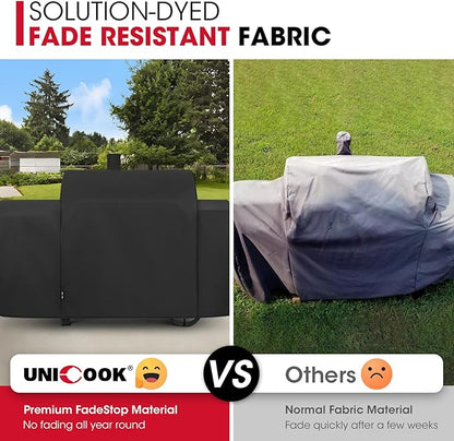 Unicook Heavy Duty Waterproof Offset Smoker Cover, Compatible with Oklahoma Joe's Longhorn Combo Grill, Outdoor Fade Resistant Charcoal/Smoker/Gas Combo BBQ Grill Cover, Black