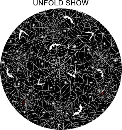 Sweetshow Halloween Spider Web Table Cloth Round Black and White Bat Tablecloth 70 Inch Decor Washable Stain and Wrinkle Resistant Round Table Cover for Dining Picnic
