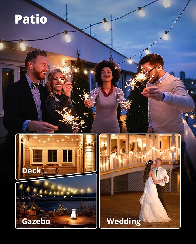 VIPAR Outdoor String Lights 120FT Patio Lights Outdoor Waterproof with 56+2 Shatterproof ST38 Edison Lights Bulb, LED Outside Hanging Light Connectable for Backyard, Porch, Garden, yard, Bistro, 2700K