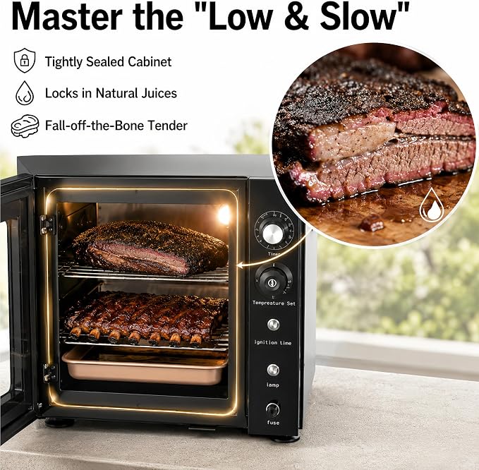 800W Electric Smoker for Meat and Fish, 2-Rack Outdoor Smoking Cabinet with Side Wood Chip Loader, 86-230°F Analog Thermostat, Easy Cleanup Drip Tray for Home & Commercial Use