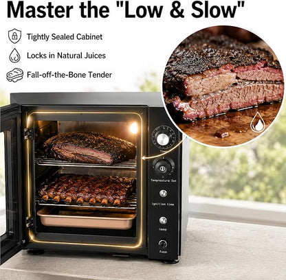 800W Electric Smoker for Meat and Fish, 2-Rack Outdoor Smoking Cabinet with Side Wood Chip Loader, 86-230°F Analog Thermostat, Easy Cleanup Drip Tray for Home & Commercial Use