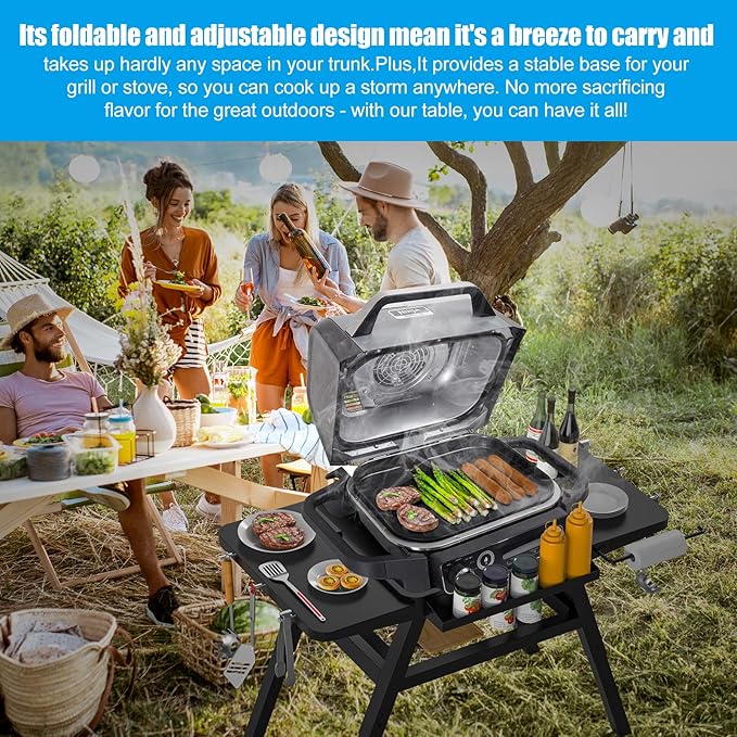 Grill Stand for Ninja Woodfire Outdoor Grills, Portable Adjustable Grill Cart Table for Ninja XSKUNSTAND OG700 OG800 OG900 OO101 Series & for Artisan MO201 Pizza Oven Stand Accessories with Shelves