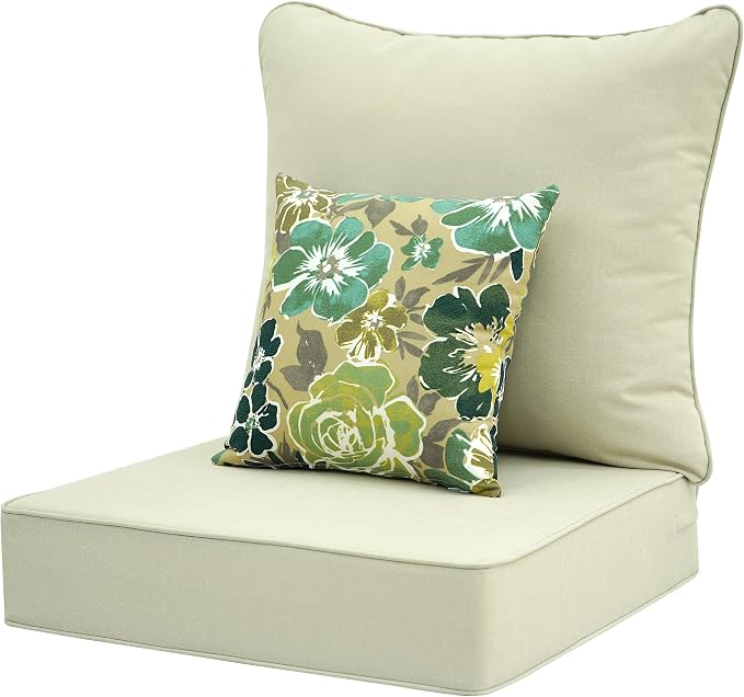 Deep Seat Patio Cushions Set 24 in x 24 in,Olefin Outdoor Seat Cushion,Patio Furniture Cushions with Removable Cover,Rain-Proof and Fade Resistant Deep Seat Bottom & Back Cushion, Set of 2