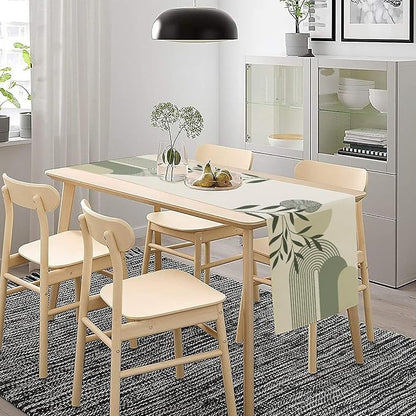 Boho Leaves Table Runner Sage Green Mid Century Modern Abstract Arch Geometric Minimalisted Spring Seasonal Dinner Runner for Farmhouse Kitchen Dining Home Holiday Party 13x108in