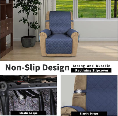 Easy-Going Reversible Couch Cover, Recliner 22 in, Dark Blue/Light Blue | Machine Washable Slipcover For Dogs, Water Resistant Furniture Mat For Living Room, Non-Slip Sofa Cover, Pet Friendly