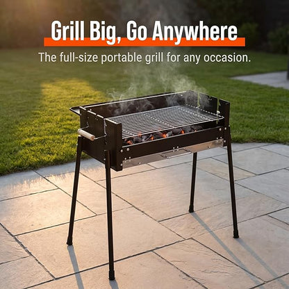 Portable Charcoal Grill - Foldable Stainless Steel Hibachi BBQ for Camping, Hiking, Picnics & Outdoor Cooking, Ideal for BBQ Lamb Skewers and More