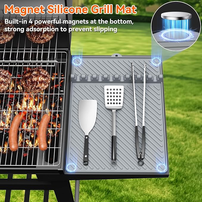 Silicone Griddle Mat for Blackstone - Magnetic Silicone Grill Tools Mat for Blackstone Accessories, Side Shelf Spatula Utensil Mats with Drip Pad for Outdoor BBQ Grill Kitchen Countertop (Gray 1-Pack)