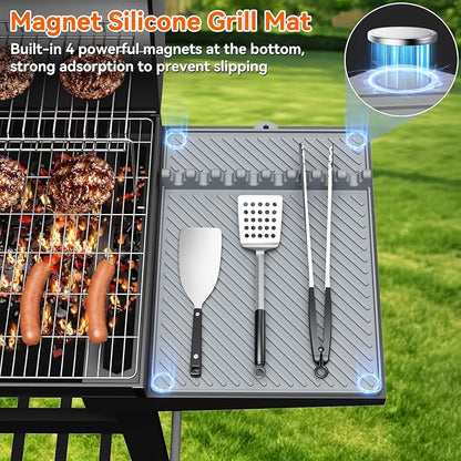 Silicone Griddle Mat for Blackstone - Magnetic Silicone Grill Tools Mat for Blackstone Accessories, Side Shelf Spatula Utensil Mats with Drip Pad for Outdoor BBQ Grill Kitchen Countertop (Gray 1-Pack)