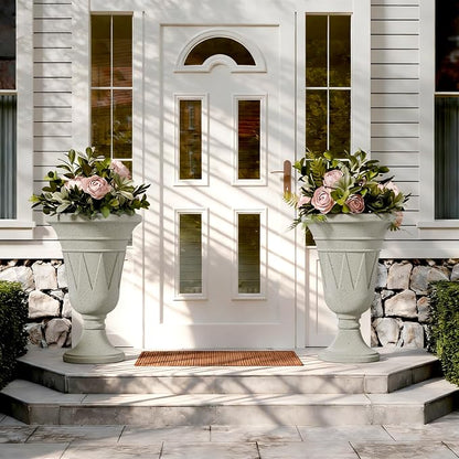24" Tall Urn Planters for Outdoor Plants, Urns and Pedestal, Beige | Resin HDPE Weather-Resistant Material, Vintage Trophy Design Outdoor Planters with Drainage Holes, Flower Pot/Vase/Porch Door