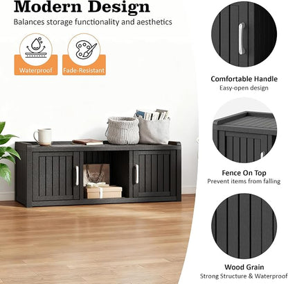 NUNU LAB Resin Shoe Cabinet,Waterproof Shoe Storage Cabinet with Adjustable Shelves,Entryway Storage Bench with Seat,Shoe Bench with Doors for Foyer,Hallway,Living Room (Black, 2-Door Big)