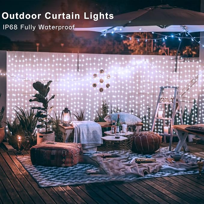 600 LED Curtain Lights 20Ftx10Ft Dual Color Changing Lights with Remote | Timer Connectable Christmas Lights Curtain Plug in Outdoor Waterproof for Bedroom Backdrop Decor, Cool White & Multicolor