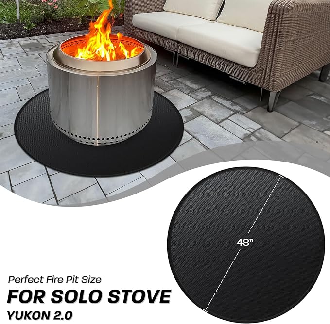 48" Fire Pit Mat for Solo Stove Yukon - Round Under Grill Mat | Double-sided Fireproof,Oil & Waterproof,Portable,Easy to Clean,Outdoor Patio Deck Protection,Fireplace,Camping Stove Fire Mat