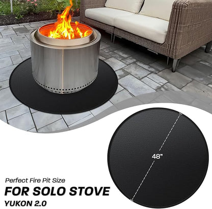 48" Fire Pit Mat for Solo Stove Yukon - Round Under Grill Mat | Double-sided Fireproof,Oil & Waterproof,Portable,Easy to Clean,Outdoor Patio Deck Protection,Fireplace,Camping Stove Fire Mat