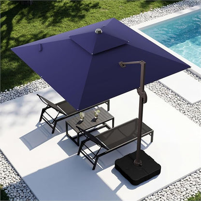 10x10FT Cantilever Outdoor Patio Umbrellas，Double Top Large Square Umbrella Heavy Duty 360°Rotation Offset Outdoor Sun Shade Umbrella for Garden Deck Pool Backyard Patio, Navy Blue