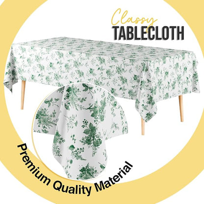 Exquisite 66% Thicker Floral Plastic Tablecloth Rectangle 54x108 Inch 6 Pack - Verdure Green Disposable Summer Table Cloth Tea Party Decorations - Vintage Table Cover Bridal Shower Wedding Spring