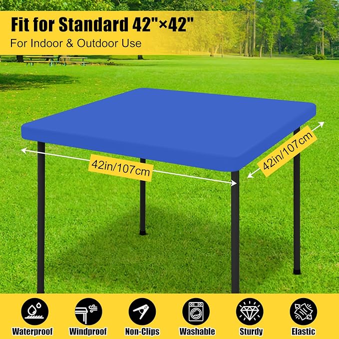 Smiry Rectangle Tablecloth, Elastic Fitted Flannel Backed Vinyl Tablecloths for 3ft Folding Tables, Waterproof Wipeable Table Covers for Indoor, Outdoor, Camping and Picnic (Blue, 42"x42")