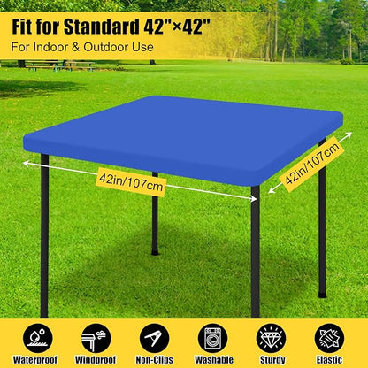 Smiry Rectangle Tablecloth, Elastic Fitted Flannel Backed Vinyl Tablecloths for 3ft Folding Tables, Waterproof Wipeable Table Covers for Indoor, Outdoor, Camping and Picnic (Blue, 42"x42")