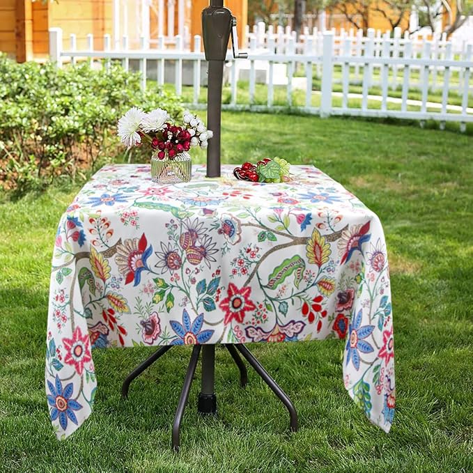 EHouseHome Outdoor and Indoor 60x60 inch Tablecloth with Umbrella Hole and Zipper, Waterproof Zippered Patio Cloths, Spring/Summer Table Covers for Backyard Circular Table/BBQs/Picnic