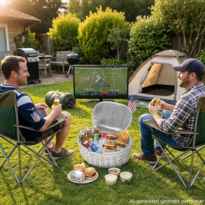 Wicker Picnic Basket 15"x11"x7" Insulated Liner Blue White Stars | Insulated Zip Liner Helps Keep Drinks and Snacks Cool, Sturdy Woven Basket Suits Parks, Camping, Holidays and Gift Giving