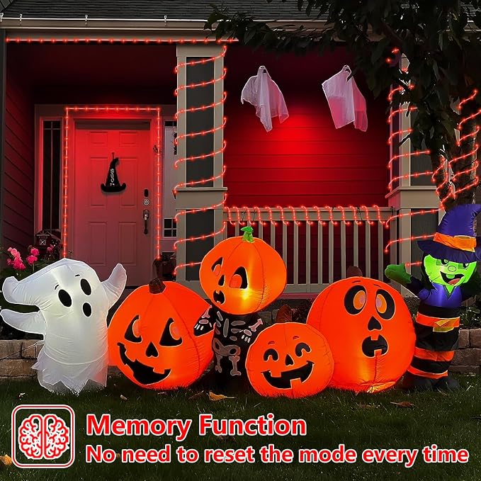 QITONG Red Solar Halloween Lights Outdoor Waterproof, 2 Pack Each 33ft 100 LED Rope Lights, Fairy Lights in Clear Thin Tube with 8 Modes