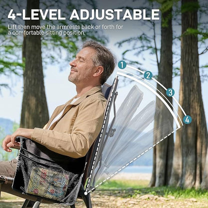 EVER ADVANCED Reclining Camping Chairs for Adult Lightweight, Folding Recliner Chair with Adjustable Back, 4-Level Lounge Chairs, Portable Lawn Chairs for Patio Balcony, Supports 350lbs Black
