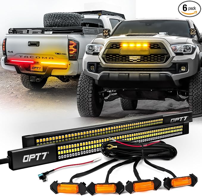 OPT7 Amber Safety Lights for 3rd Gen Tacoma TRD PRO 2016-2023, Front LED Grille Light + Tailgate Light Bundle Kit