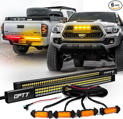 OPT7 Amber Safety Lights for 3rd Gen Tacoma TRD PRO 2016-2023, Front LED Grille Light + Tailgate Light Bundle Kit
