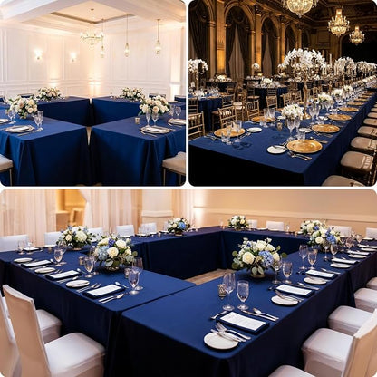8 Pack Navy Blue Tablecloth 60 x 126 Inch Rectangle For 8 Foot Tables | Wrinkle Resistant, Washable Polyester Fabric, Rectangular Table Cloth for Wedding Party Banquet Buffet and Camping