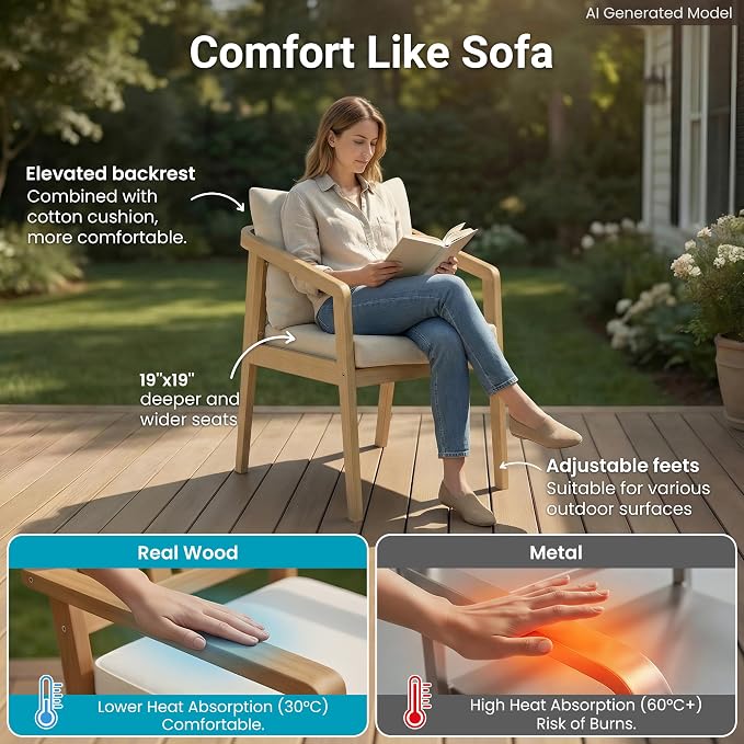 Wisteria Lane 5-Pieces Acacia Patio Table and Chairs Set for 4, Outdoor Dining Set with Umbrella Hole Table, Modern Patio Table Set with Cushion, Patio Furniture Set for Backyard Deck Garden Porch