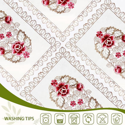 LeLehome Set of 4 Flower Embroidered Placemats, Oblong White Leaves Rose Lunchmats Place Mats, Home Kitchen Dining Restaurant Party Indoor Decor Table Mats, 18 Inch X 12 Inch
