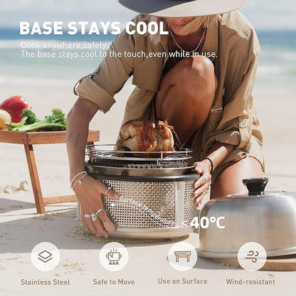 COBB Stainless Steel Portable Table Top Charcoal Grill with Griddle Pan, Smokeless Compact BBQ Grill for Camping, Boats & Rv