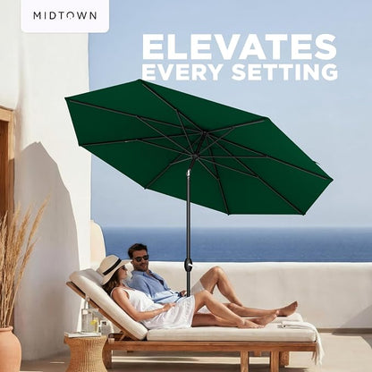 Midtown Umbrellas – The Lean 10 Ft Patio Umbrella with 10-Year-No-Fade Acrylast Acrylic Fabric, Auto-Tilt and 8 Reinforced Ribs for Deck, Pool, Garden, Hotel & Cafes – Forest Reserve Canopy, Black Pole