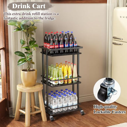 OKZEST 3-Tier Bar Cart for Home, Mini Rolling Liquor Cabinet & Serving Cart | Small alcohol coffee bar cart for party, Holds wine, liquor, beverage, glassware, shaker, coffee supplies, Rustic farmhouse