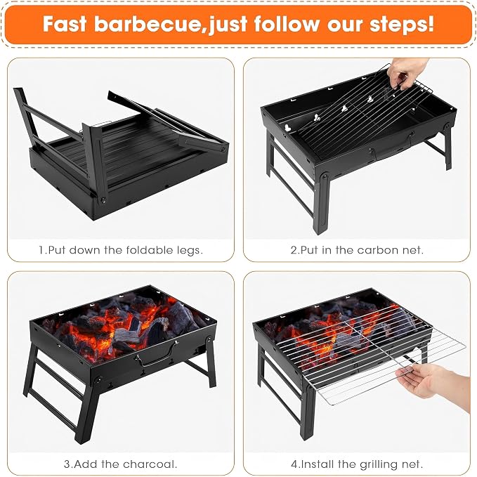 Portable Foldable Charcoal Grill 15" Tabletop BBQ | Lightweight & Compact, Easy Setup, Camping & Picnic, Outdoor Use, Beach & Backyard