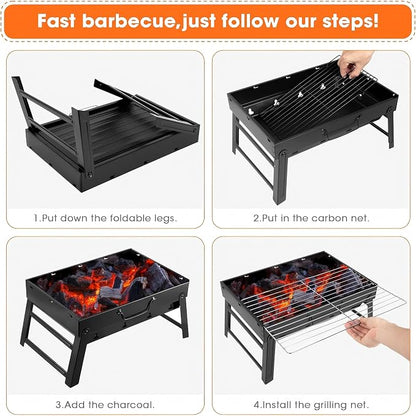 Portable Foldable Charcoal Grill 15" Tabletop BBQ | Lightweight & Compact, Easy Setup, Camping & Picnic, Outdoor Use, Beach & Backyard