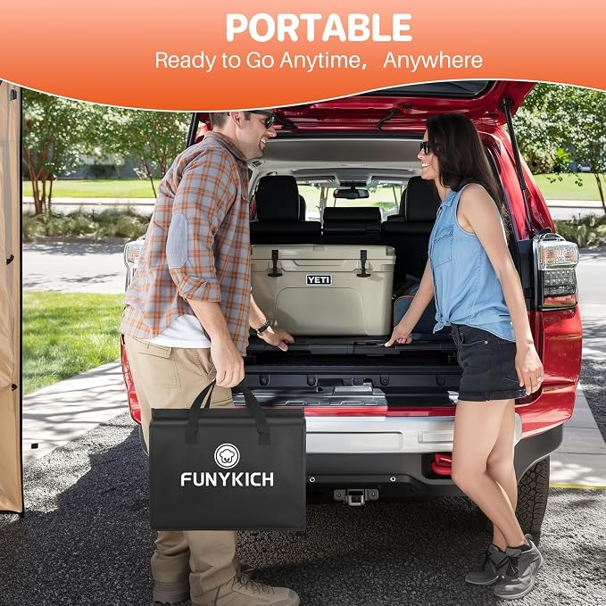 FUNYKICH 3ft Low Folding Camping Table with Carry Bag, 34.2'' Lx15.7'' W Portable Picnic Tables, Lightweight Thicker Aluminum Beach Table with Carry Handle for Beach, Camping, Picnic, Yellow