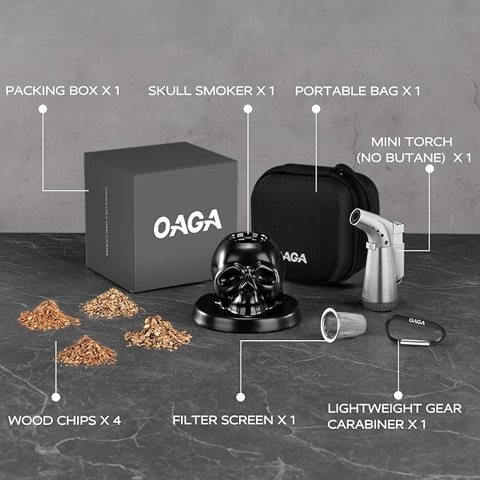 Whiskey Smoker Kit with Torch - Portable Bag, 4 Wood Chips, Cocktail Smoker Infuser Kit, Old Fashioned Drink Smoker Kit, Birthday Bourbon Whiskey Gifts for Men, Dad, Husband (NO Butane)