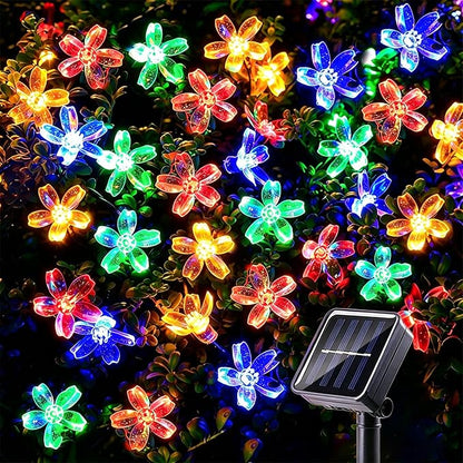 Solar String Flower Lights Outdoor 100 LED 40Ft Multi-Color Christmas Fairy Lights with 8 Lighting Modes, Waterproof Solar Lights Outdoor for Garden Christmas Wedding Party Xmas Tree Decoration